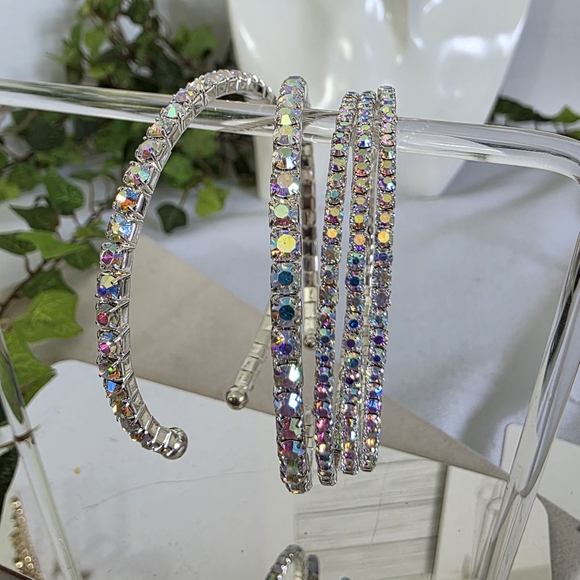 Silver with AB Iridescent Rhinestones Bracelets - Picture 1 of 10
